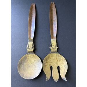 Vintage Copper Craft Guild Salad Serving Fork & Spoon Set Taunton Mass 12” Long
